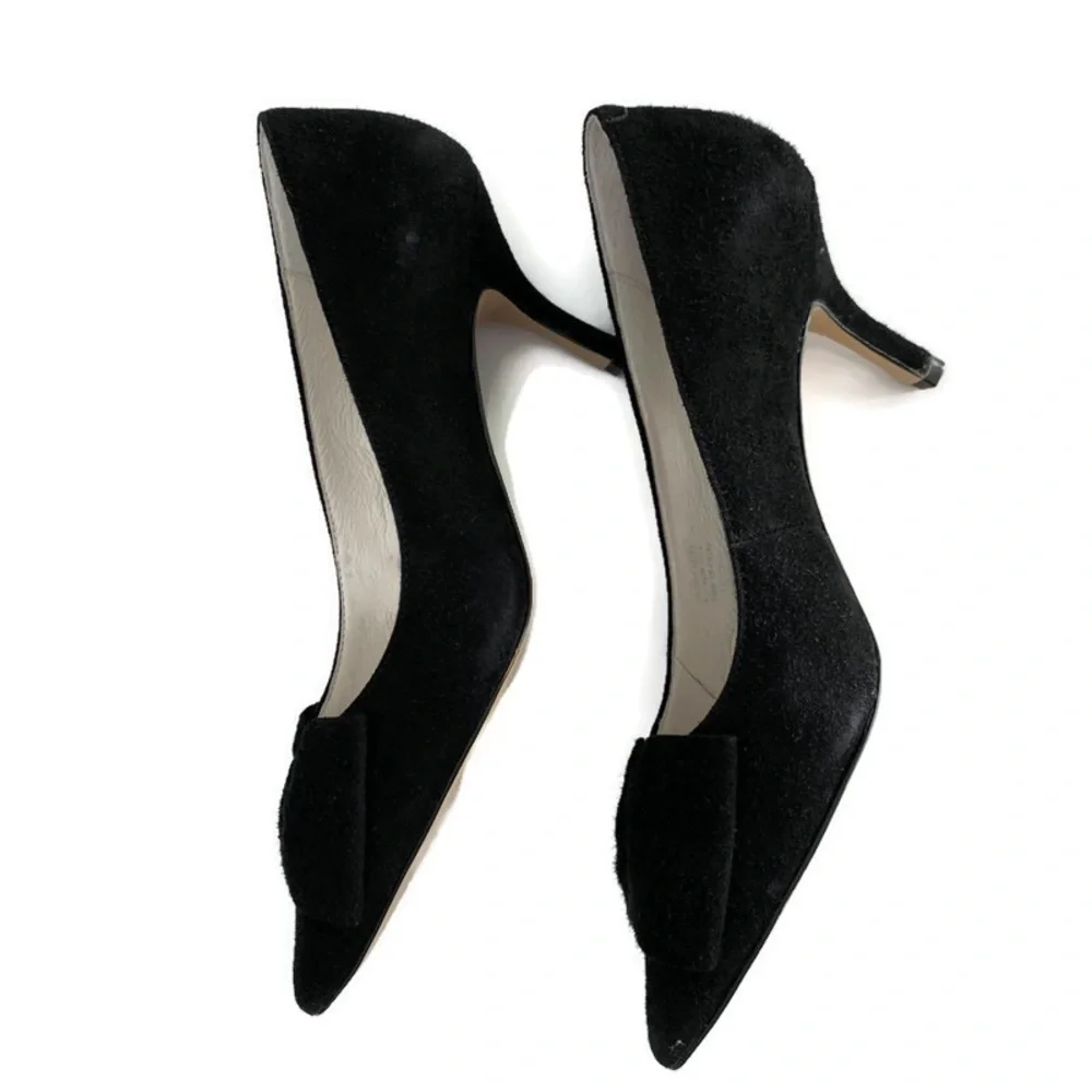Bettye Muller Black Suede Bow Pumps 3” Heels  Sz 6
